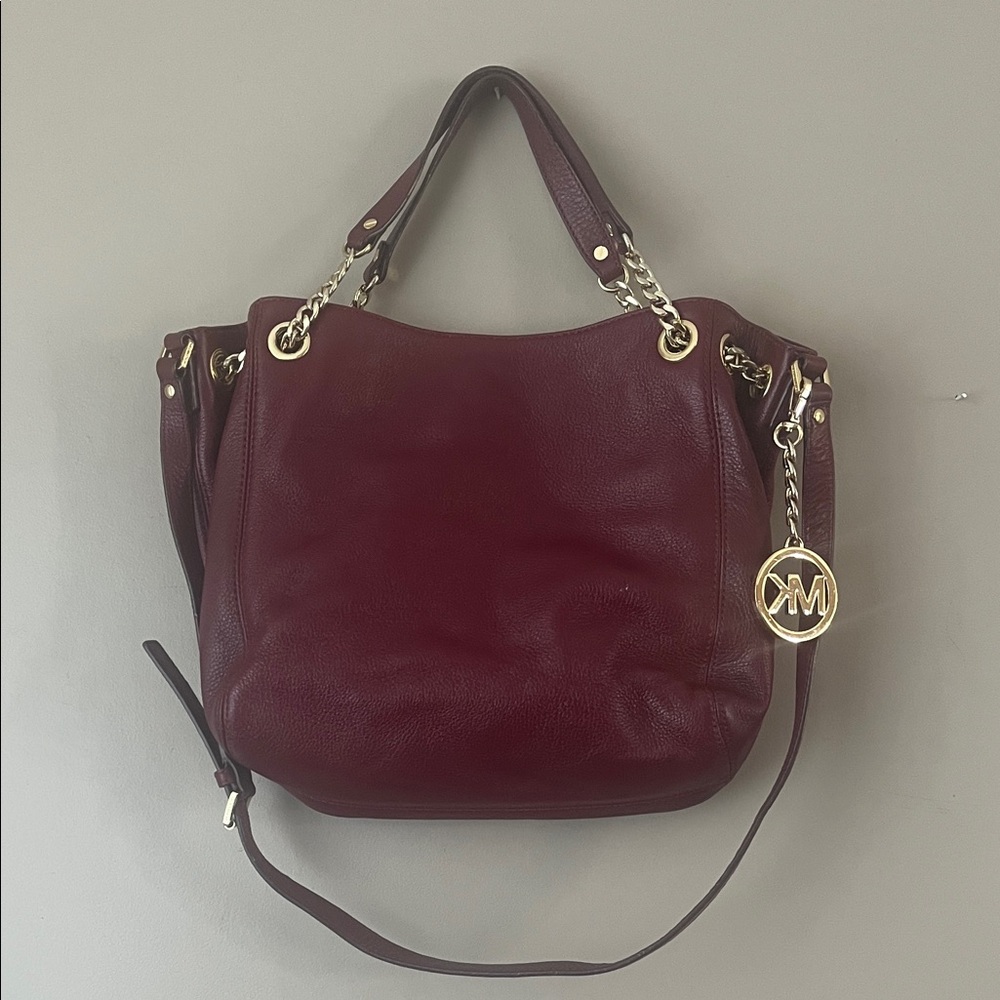 Michael Kors Deep Red Shoulder Bag with Gold Details